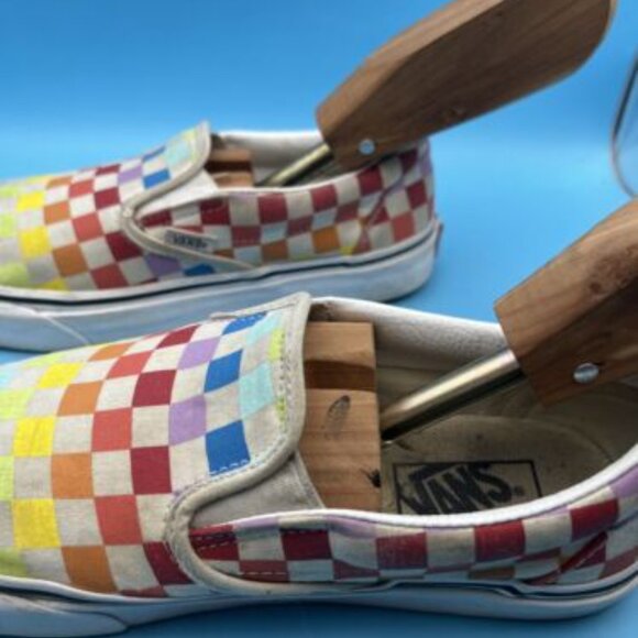 Rainbow Checkered Vans Size 7.5 Men, 9 Woman Laceless Slip On Skater Shoes - Picture 8 of 12